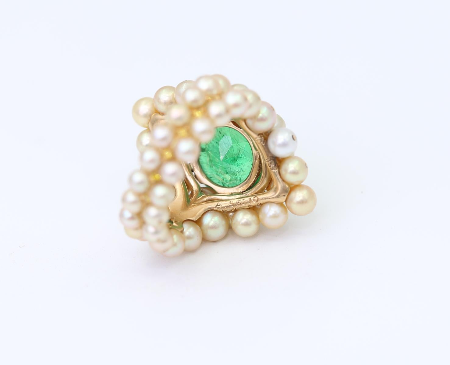 7.7 Ct Demantoid Garnet Pearls Diamonds Antonio Seijo 18K Ring Certified, 2010 For Sale 5