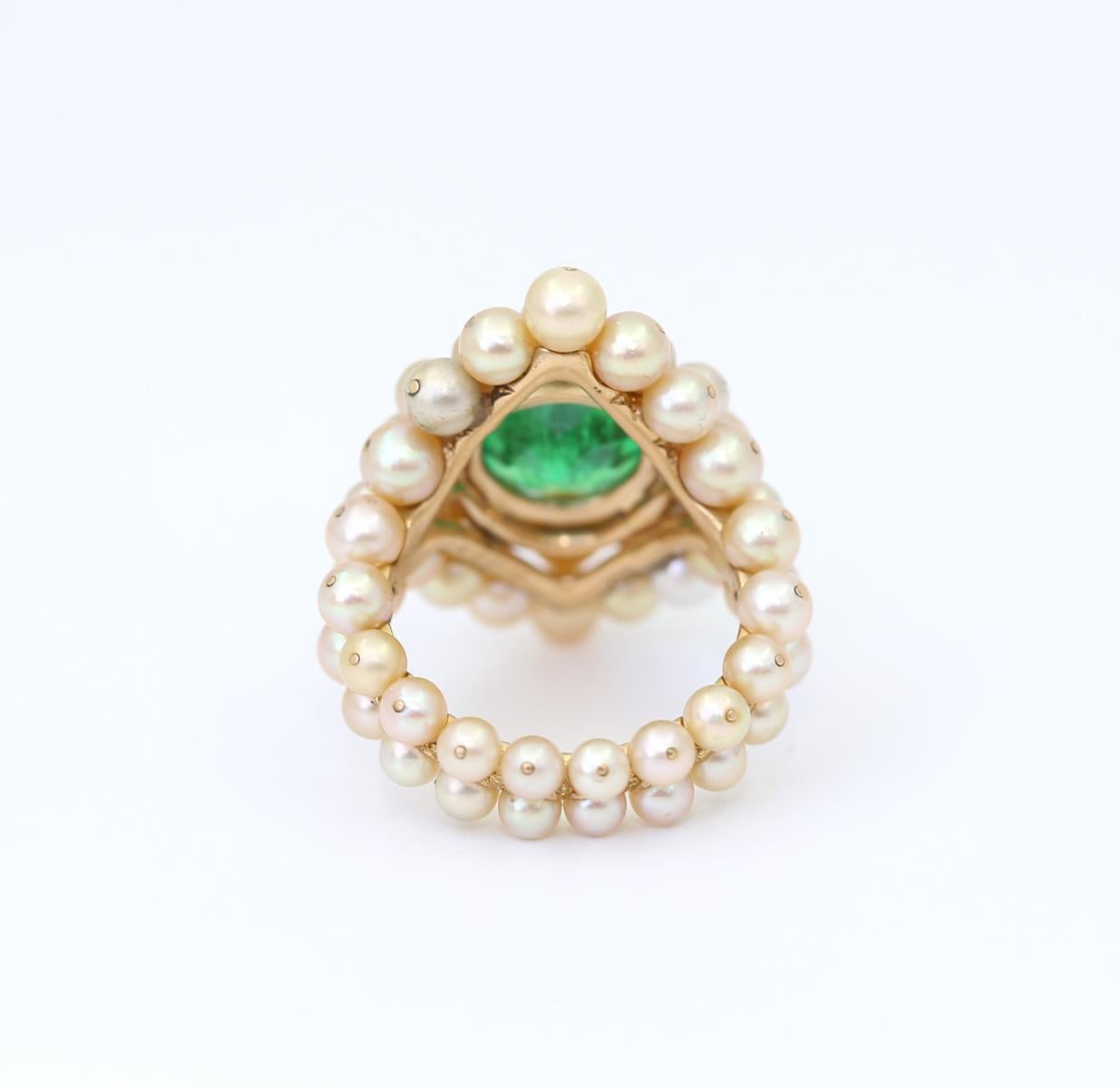 Women's 7.7 Ct Demantoid Garnet Pearls Diamonds Antonio Seijo 18K Ring Certified, 2010 For Sale