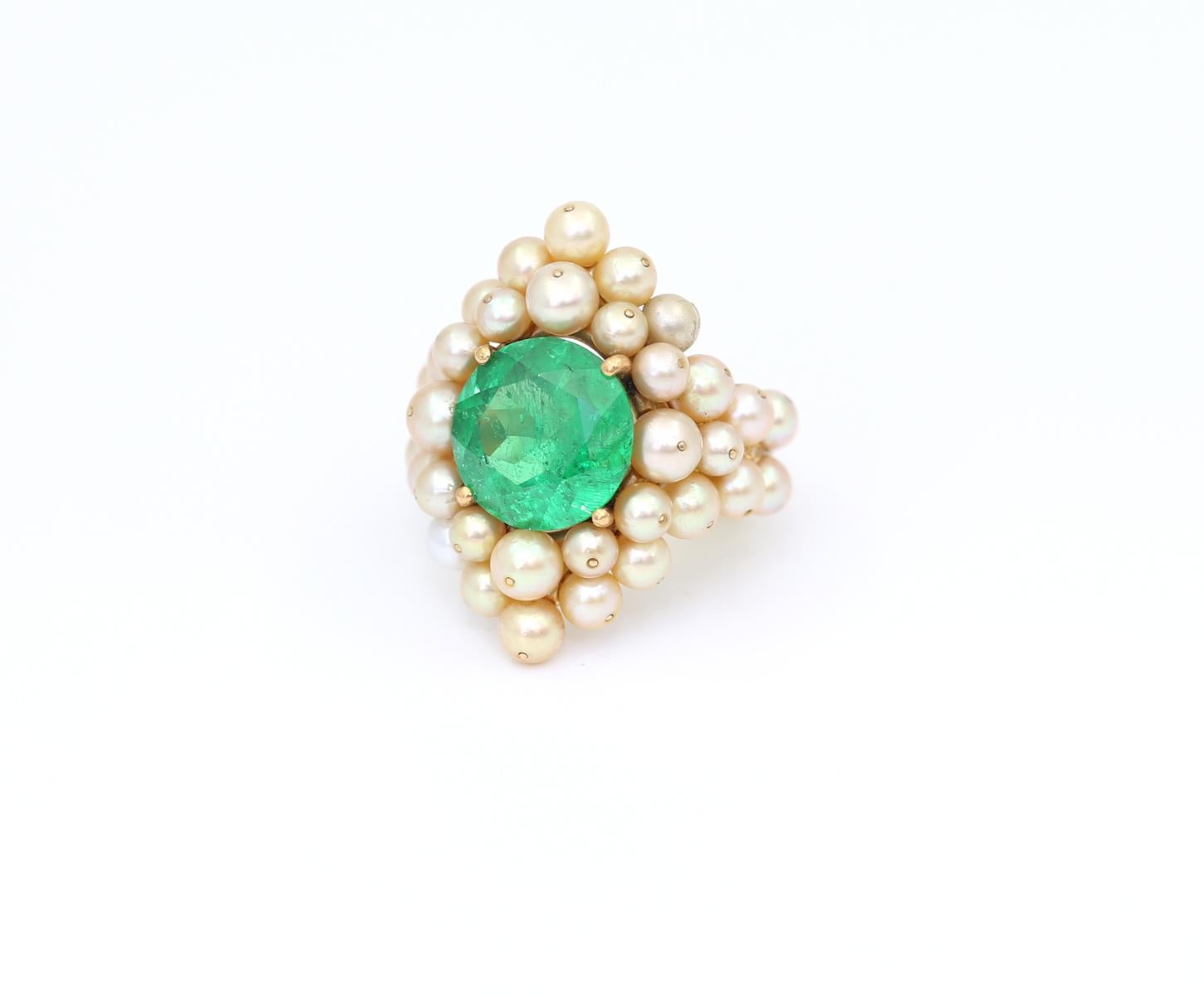 7.7 Ct Demantoid Garnet Pearls Diamonds Antonio Seijo 18K Ring Certified, 2010 For Sale 2