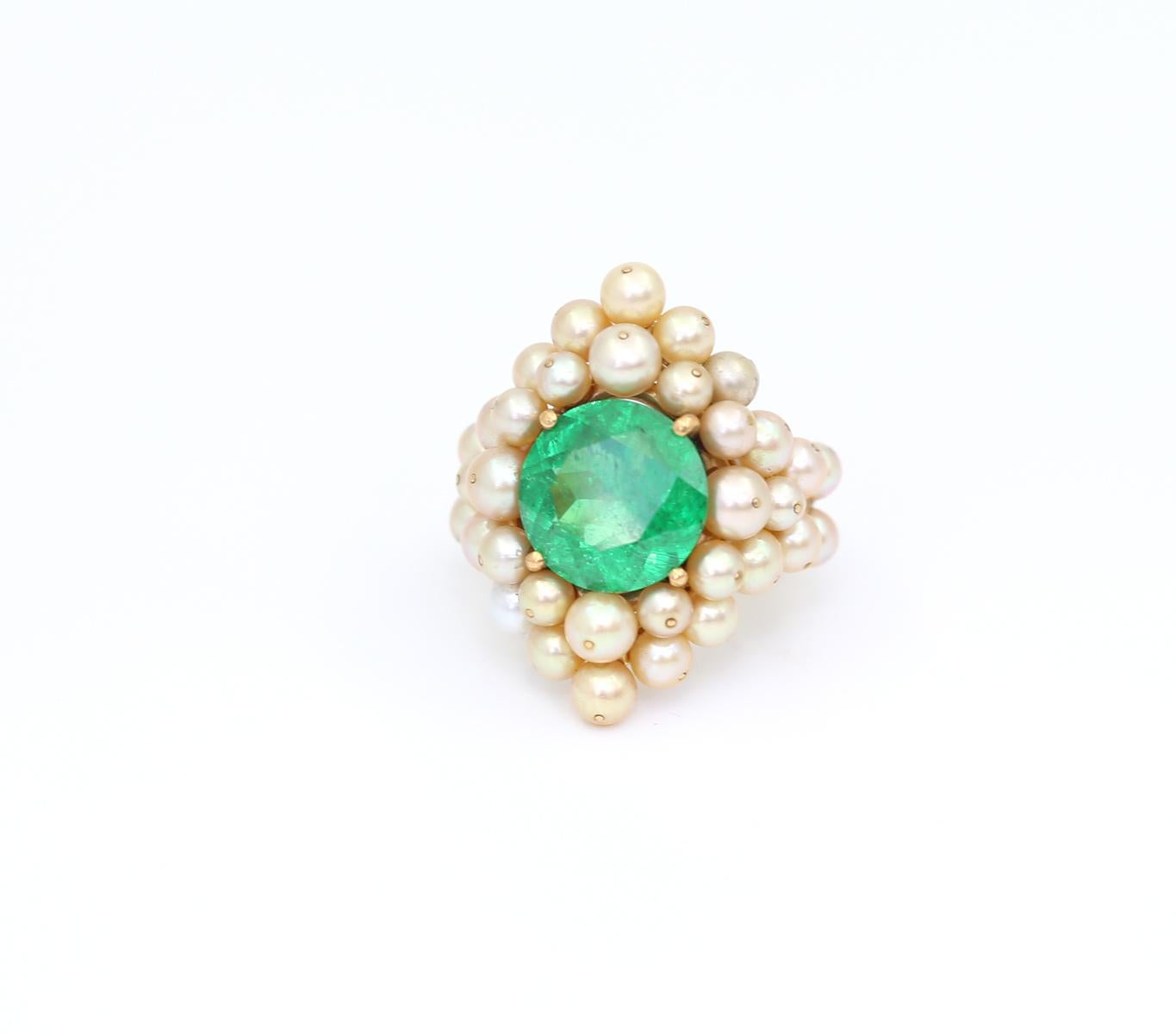7.7 Ct Demantoid Garnet Pearls Diamonds Antonio Seijo 18K Ring Certified, 2010 For Sale 3
