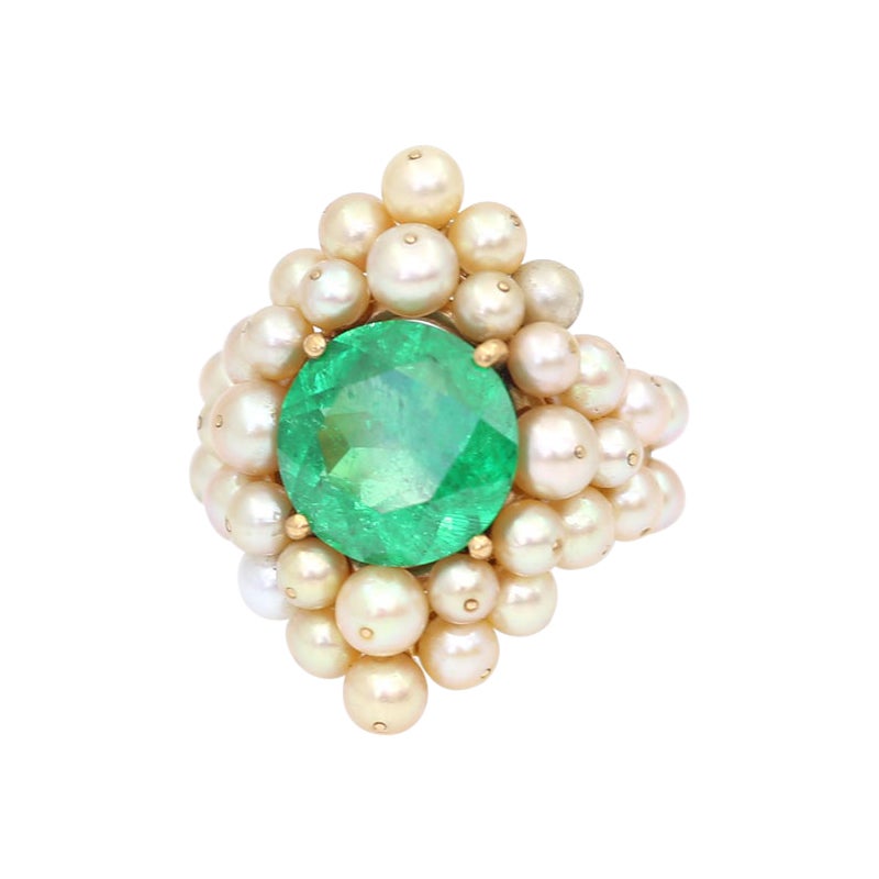 7.7 Ct Demantoid Garnet Pearls Diamonds Antonio Seijo 18K Ring Certified, 2010 For Sale