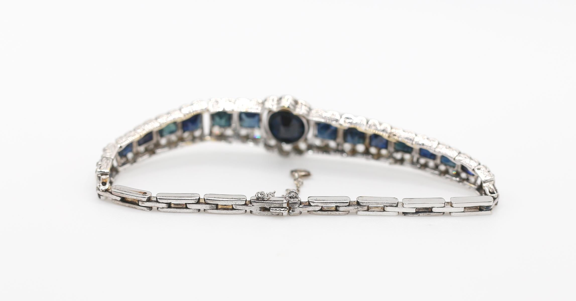 7.7 Ct Sapphires 2.7 Ct Diamonds Platinum Gold Bracelet, 1890 For Sale 6
