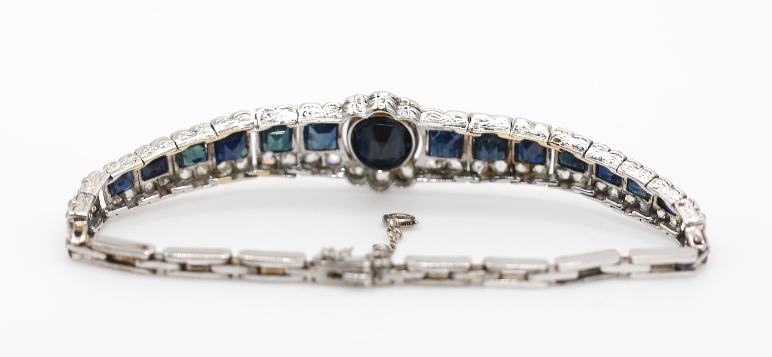 7.7 Ct Sapphires 2.7 Ct Diamonds Platinum Gold Bracelet, 1890 For Sale 7