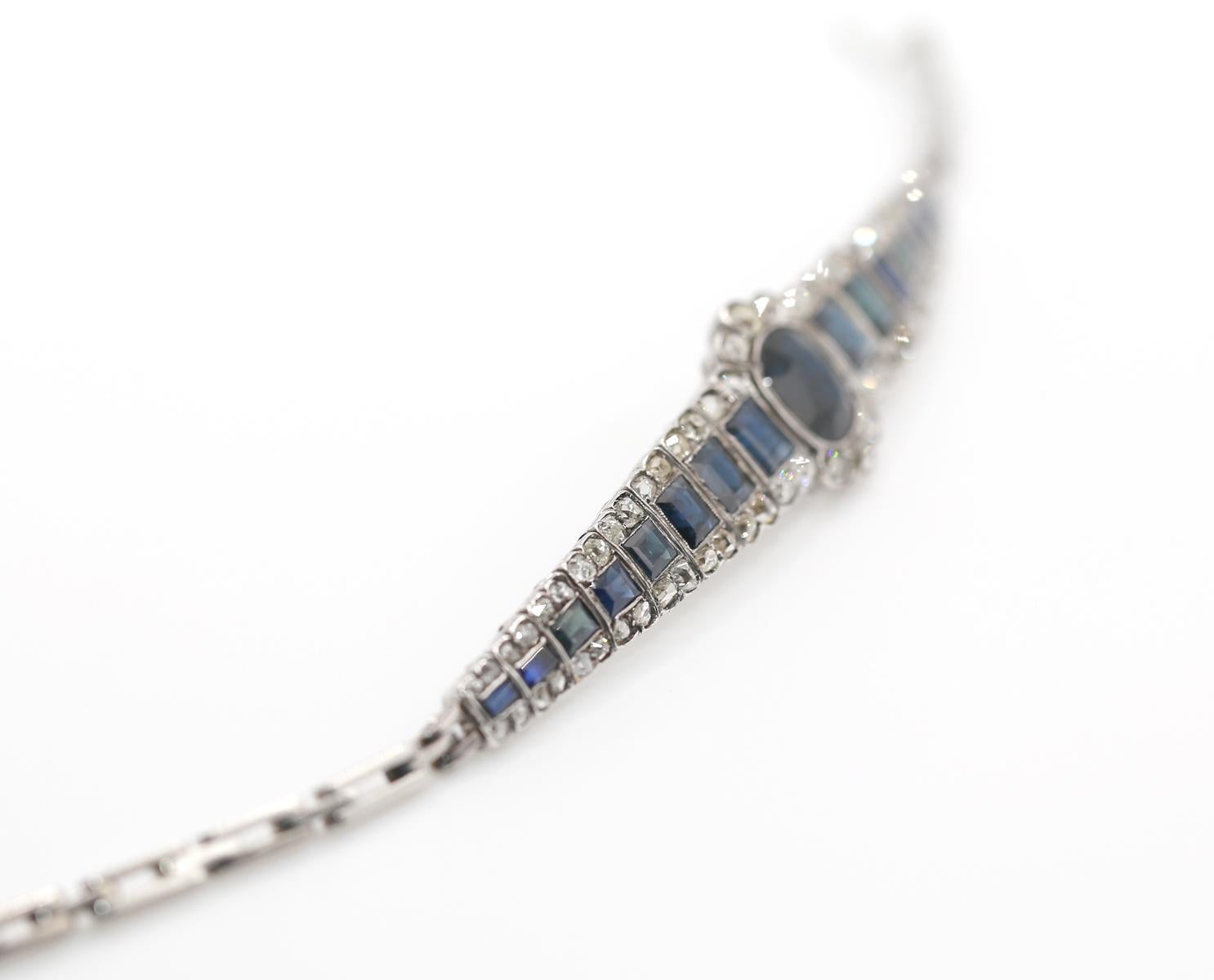 7.7 Ct Sapphires 2.7 Ct Diamonds Platinum Gold Bracelet, 1890 For Sale 1