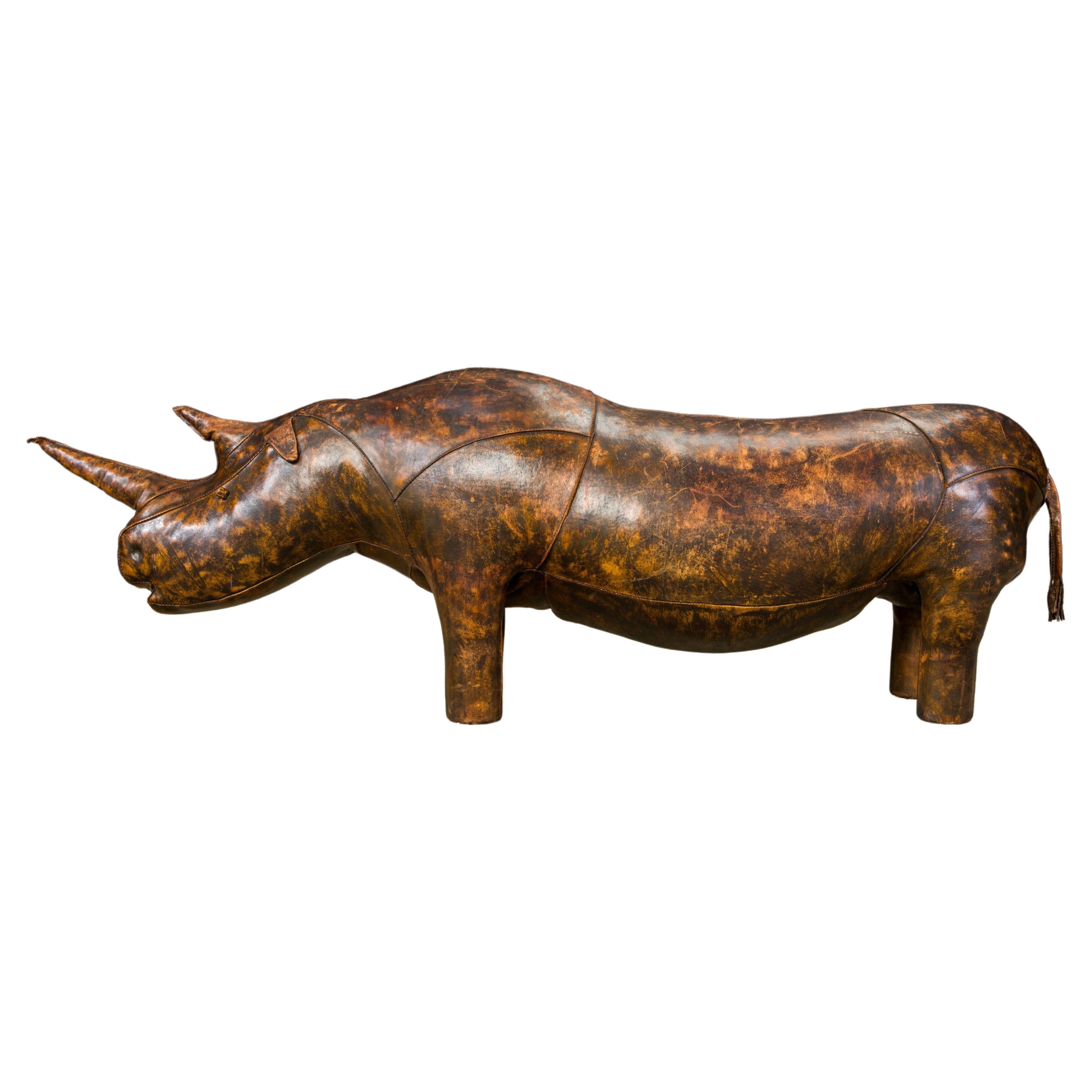 77" Leather 'Superking' Rhino by Dimitri Omersa for Abercrombie & Fitch, Signed For Sale