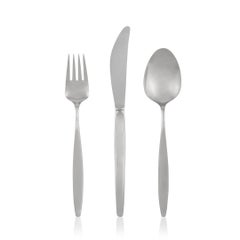 77 Pieces Set of Georg Jensen Sterling Silver Silverware in Cypress Pattern