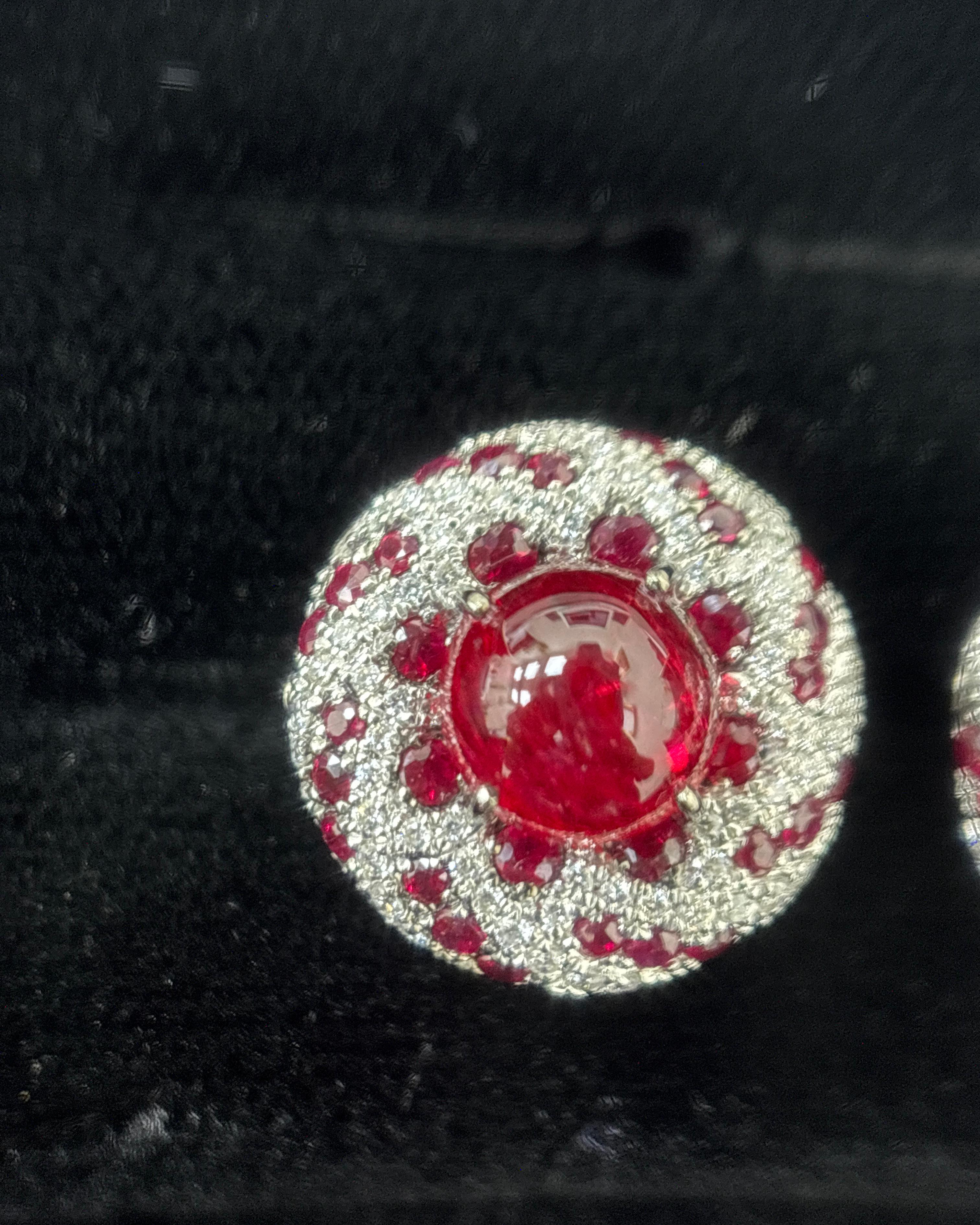 da uomo o donna Orecchini in oro 18K con diamante bianco e rubino, 7,70 carati di Spinello di Birmania senza calore in vendita