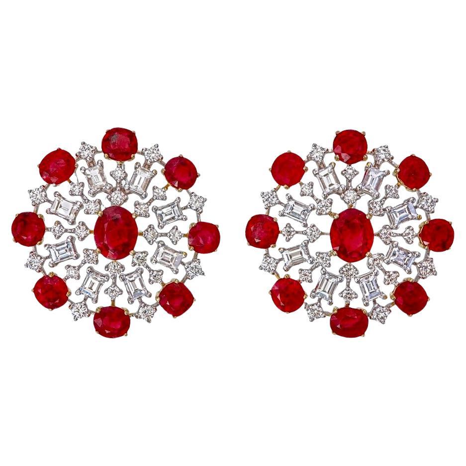7.70 Carat Burma Ruby No Heat and Diamond Earrings in 18 Karat White Gold