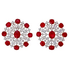 7.70 Carat Burma Ruby No Heat and Diamond Earrings in 18 Karat White Gold