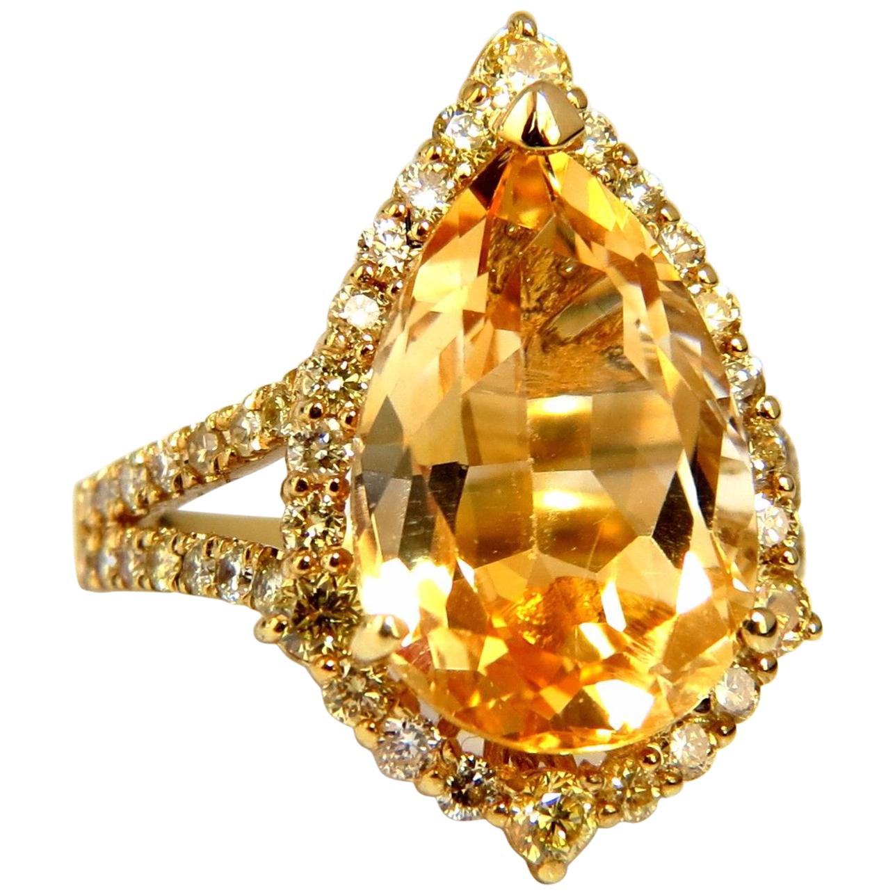 7.70 Carat Natural Fancy Yellow Diamonds Citrine Ring 14 Karat Halo