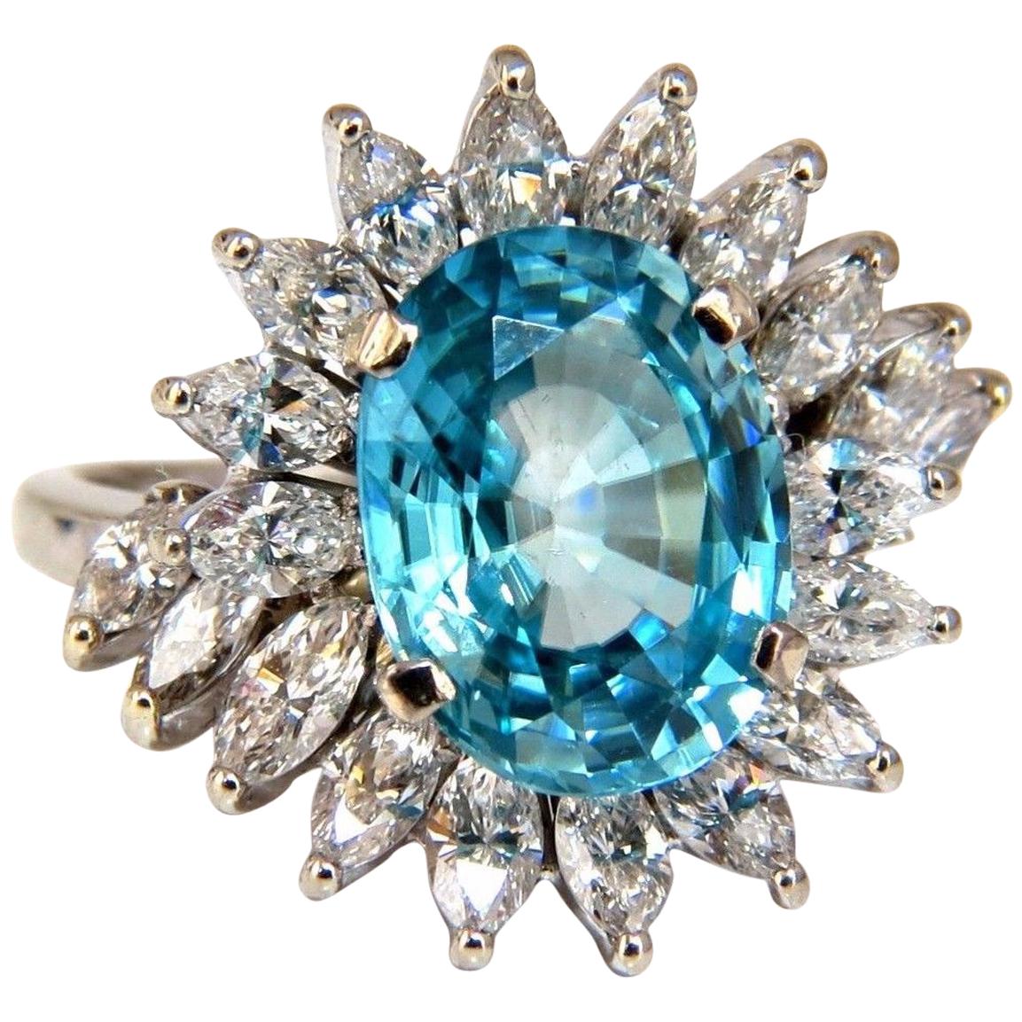 7,70 quilates de diamantes de circón azul índigo natural Anillo de 18 quilates