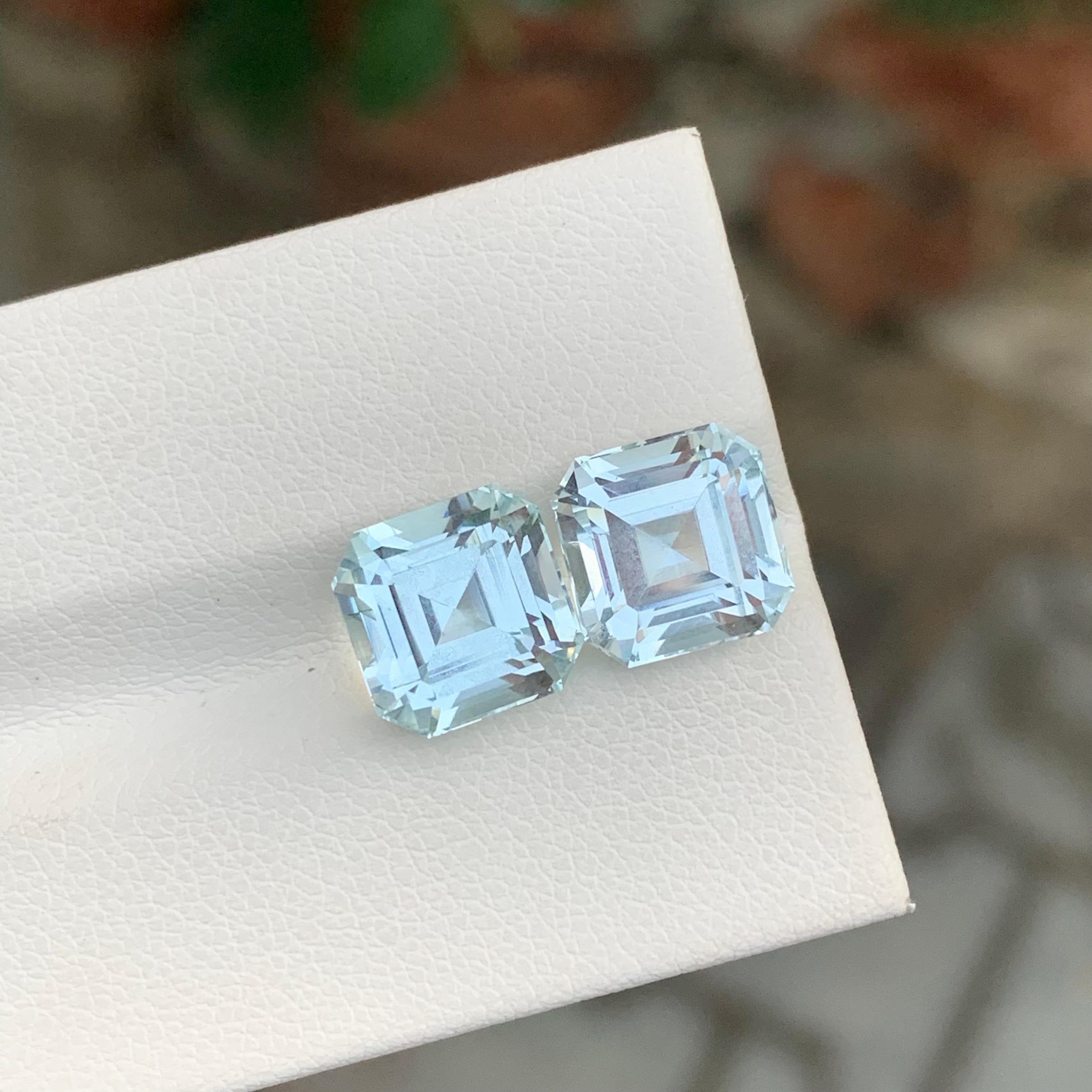 Arts and Crafts 7.70 Carat Natural Loose Aquamarine Pair Square Shape Gem For Earrings For Sale