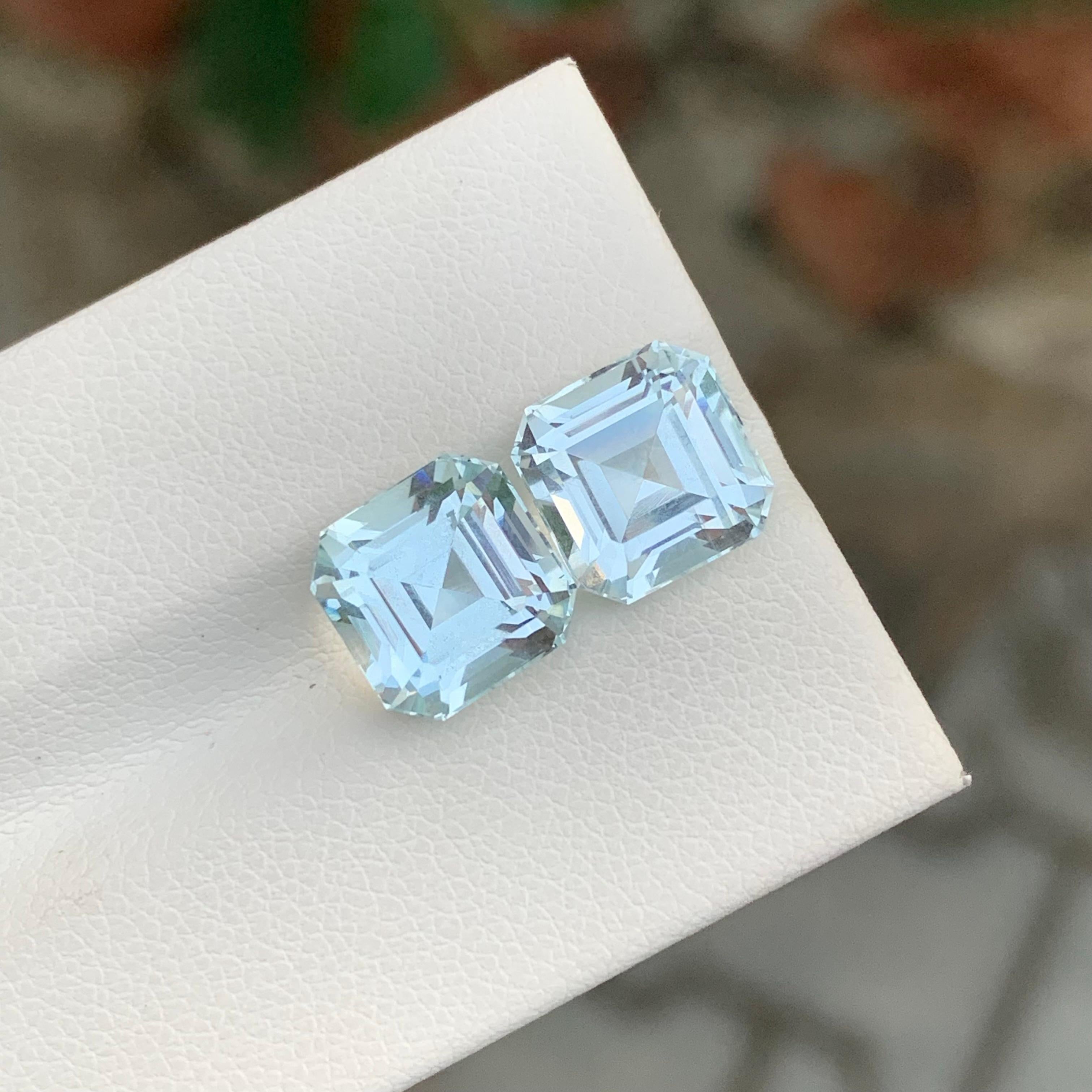Square Cut 7.70 Carat Natural Loose Aquamarine Pair Square Shape Gem For Earrings For Sale