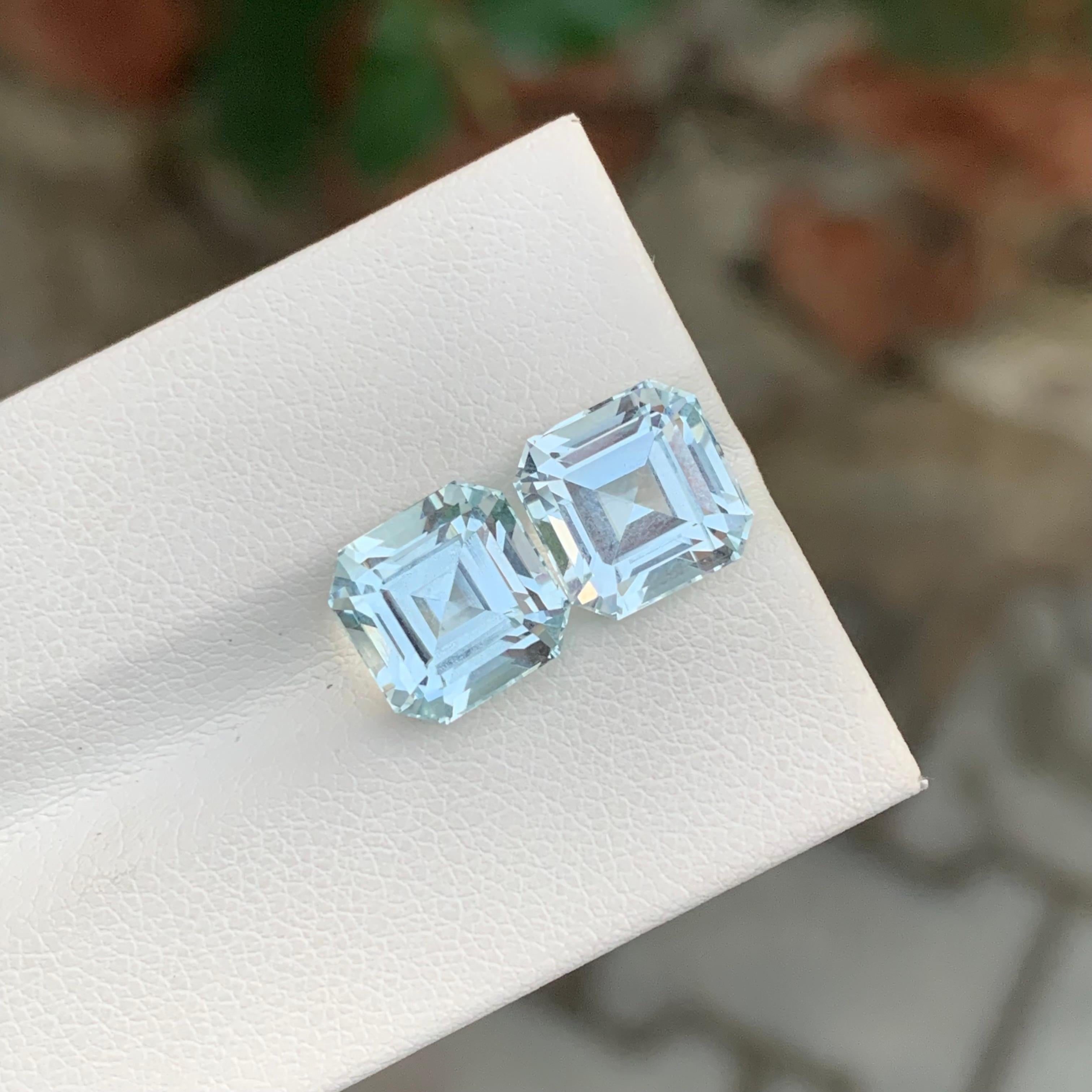 7.70 Carat Natural Loose Aquamarine Pair Square Shape Gem For Earrings In New Condition For Sale In Peshawar, PK