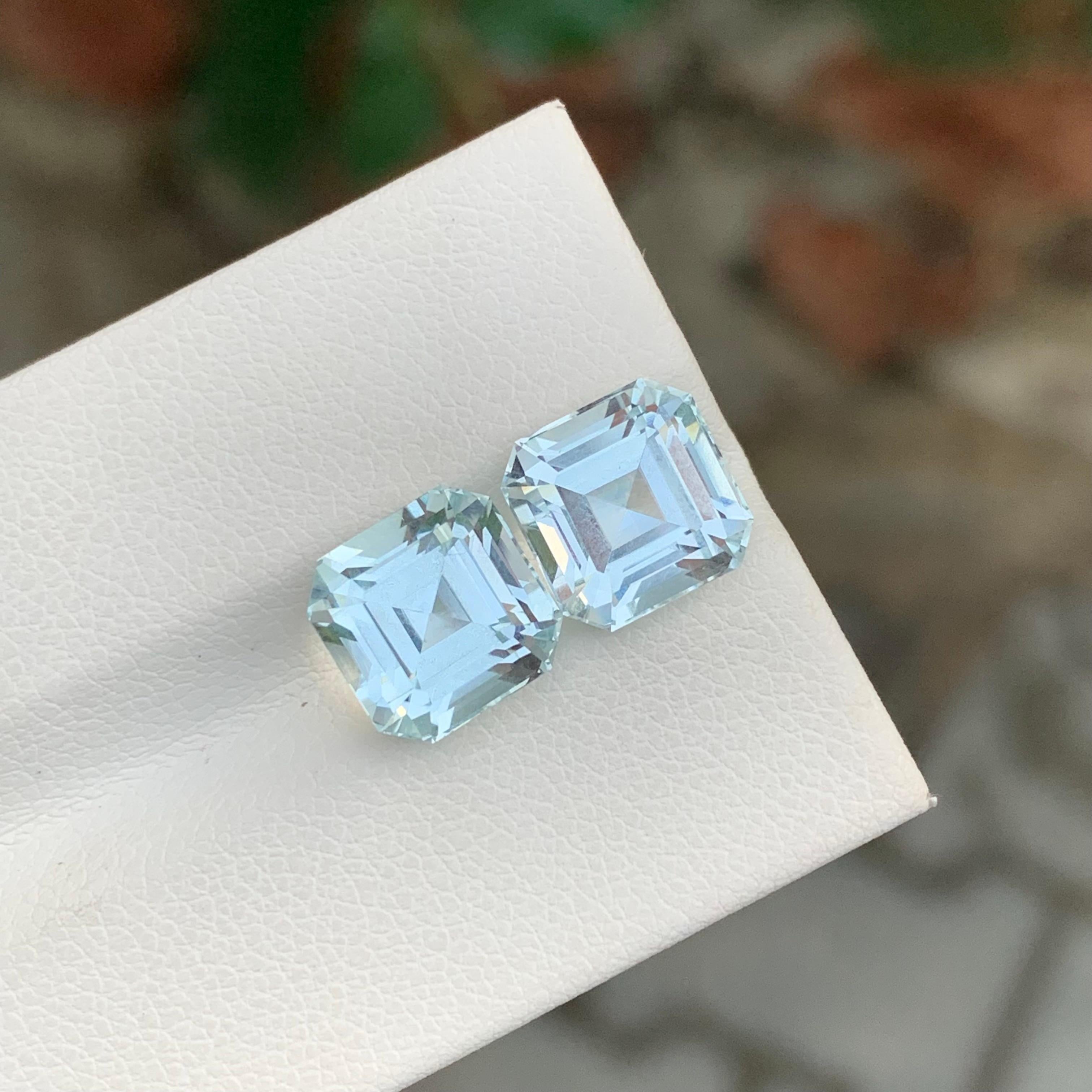 Women's or Men's 7.70 Carat Natural Loose Aquamarine Pair Square Shape Gem For Earrings For Sale