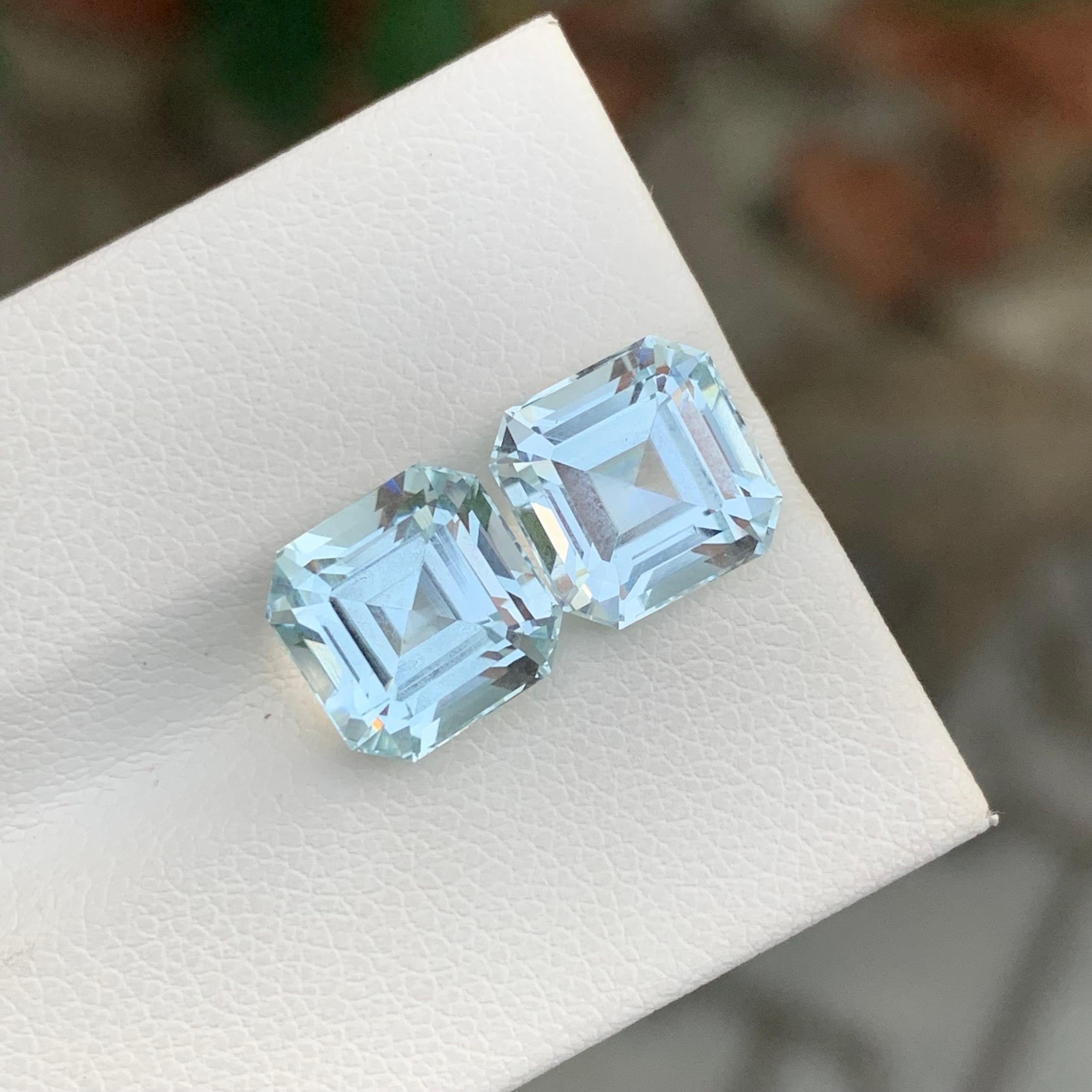 7.70 Carat Natural Loose Aquamarine Pair Square Shape Gem For Earrings For Sale 1