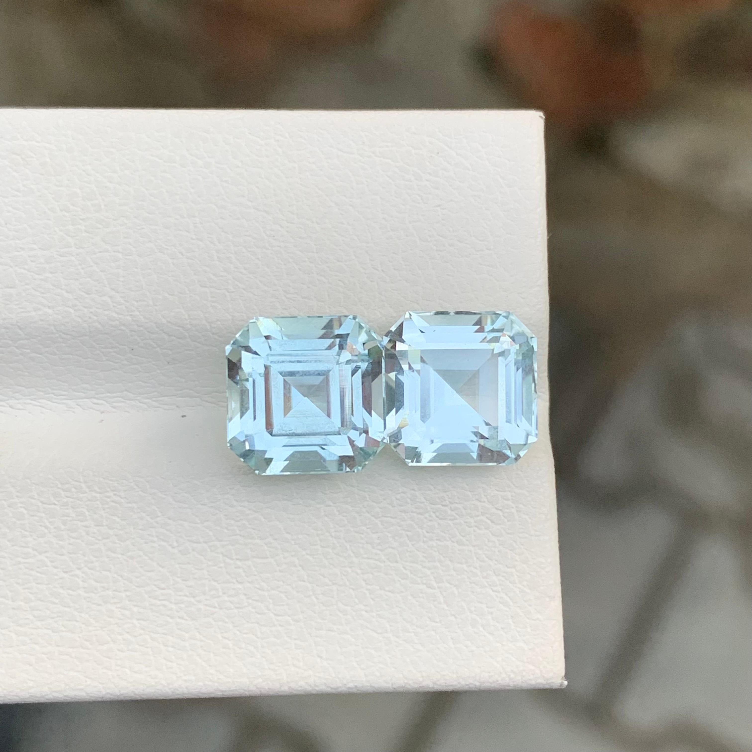 7.70 Carat Natural Loose Aquamarine Pair Square Shape Gem For Earrings For Sale 3
