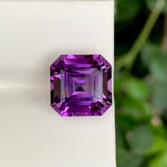 7.70 Carat Natural Loose Purple Amethyst Stone Asscher Cut Brazilian Gemstone