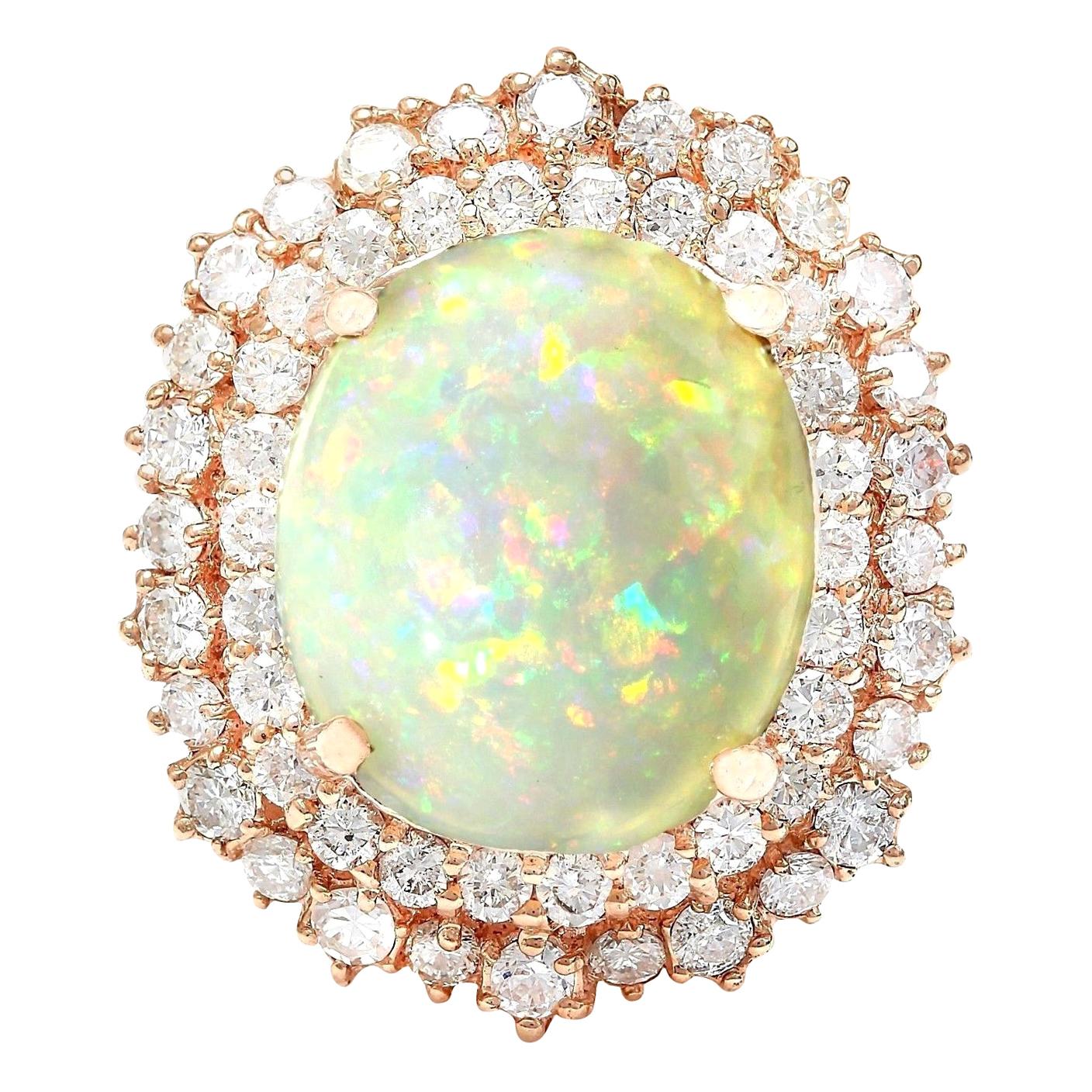 Natürlicher Opal-Diamantring aus 14 Karat massivem Roségold 