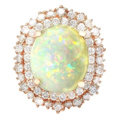 Natürlicher Opal-Diamantring aus 14 Karat massivem Roségold 