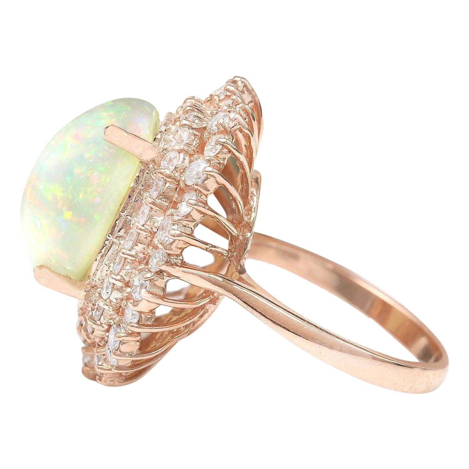 Oval Cut Natural Opal Diamond Ring In 14 Karat Solid Rose Gold For Sale