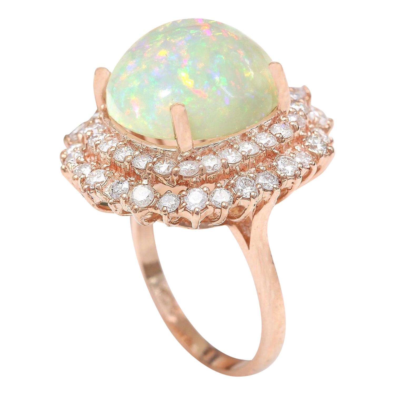 Women's Natural Opal Diamond Ring In 14 Karat Solid Rose Gold For Sale