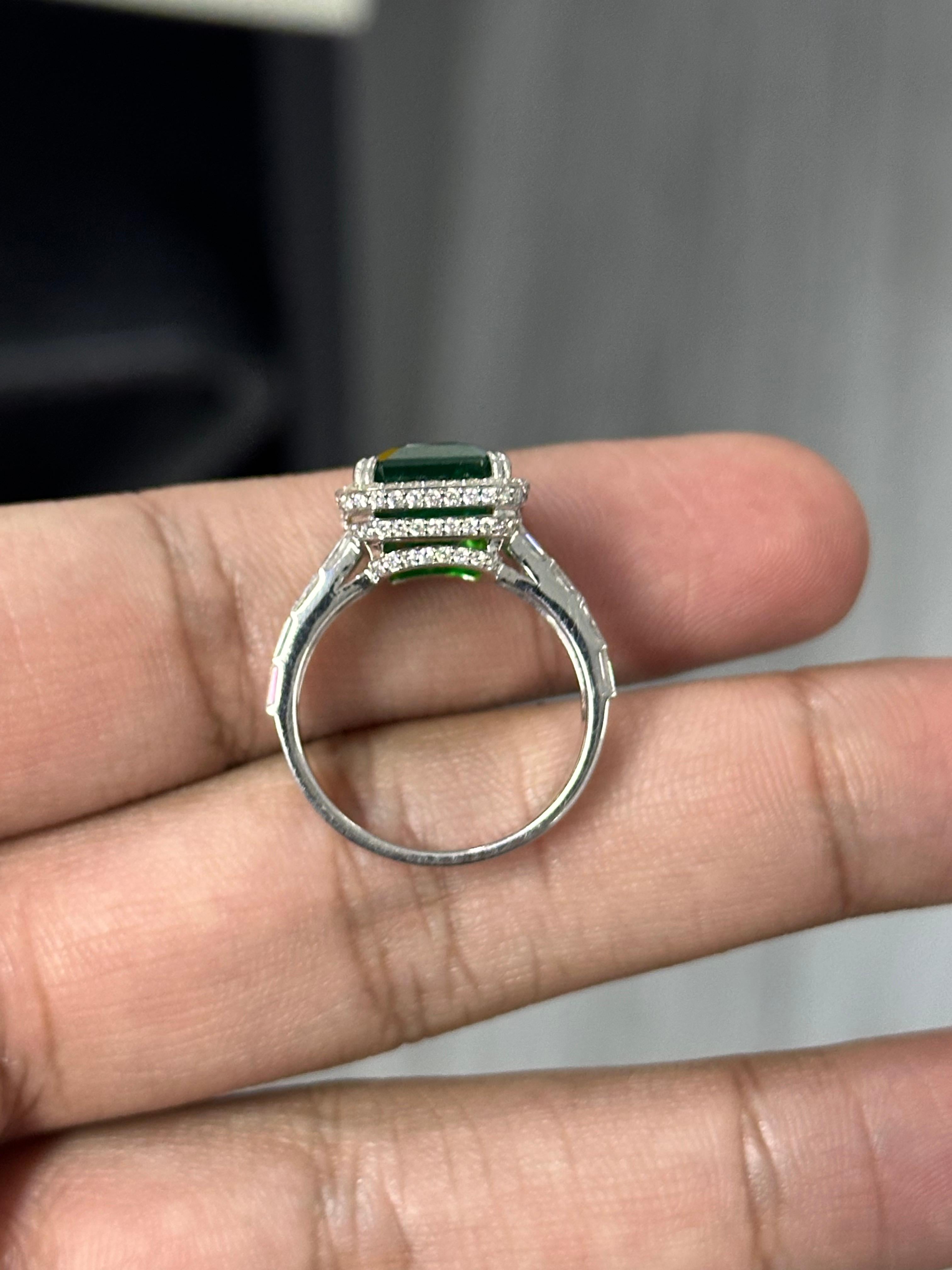 7.70 Carat Zambian Emerald Diamond Cocktail Ring For Sale 2
