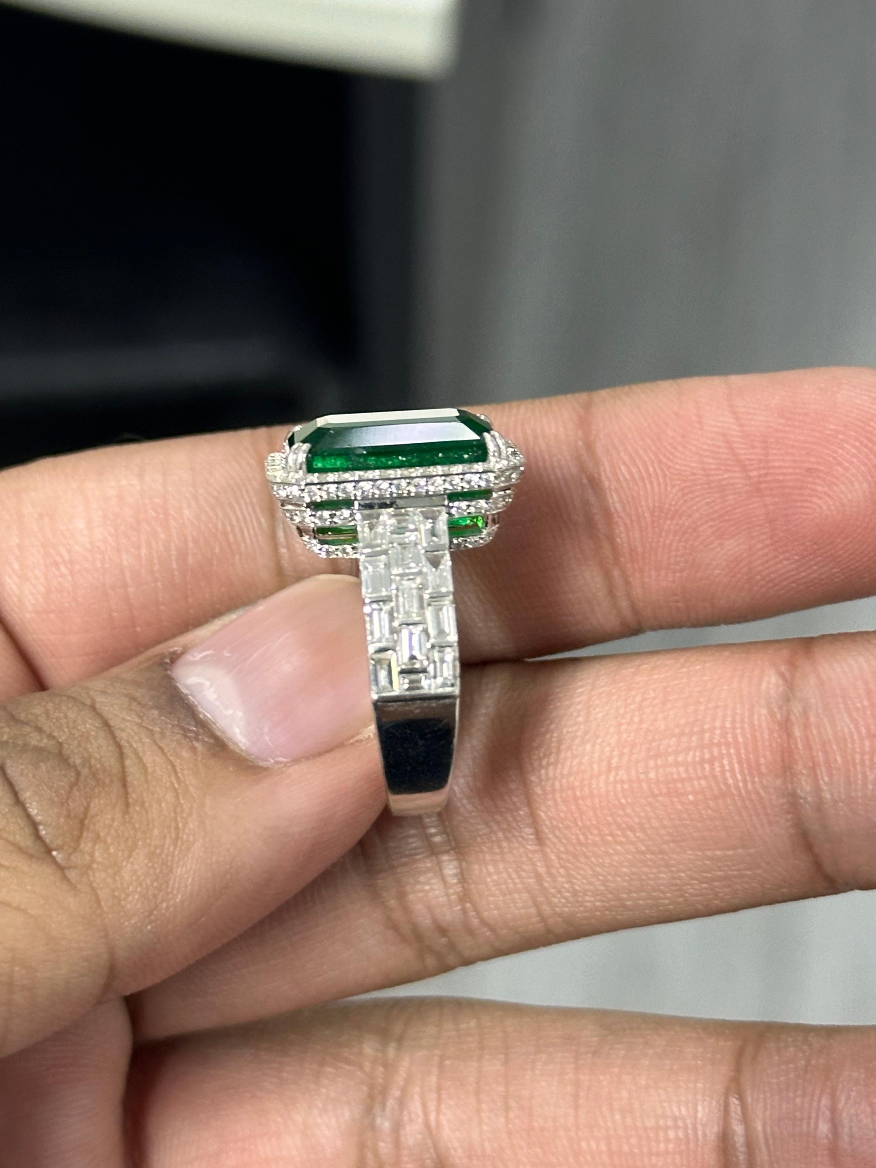 7.70 Carat Zambian Emerald Diamond Cocktail Ring For Sale 3