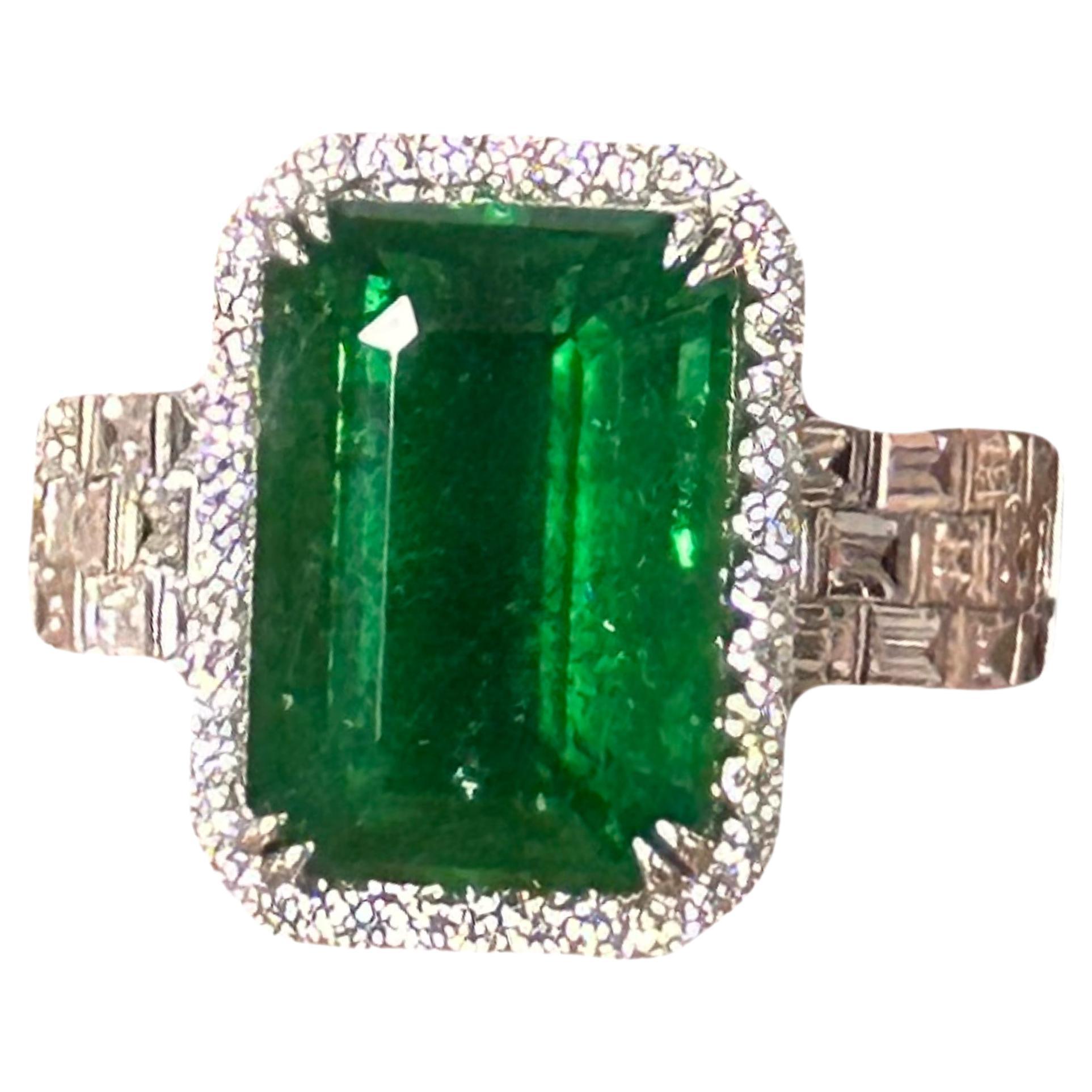 7.70 Carat Zambian Emerald Diamond Cocktail Ring