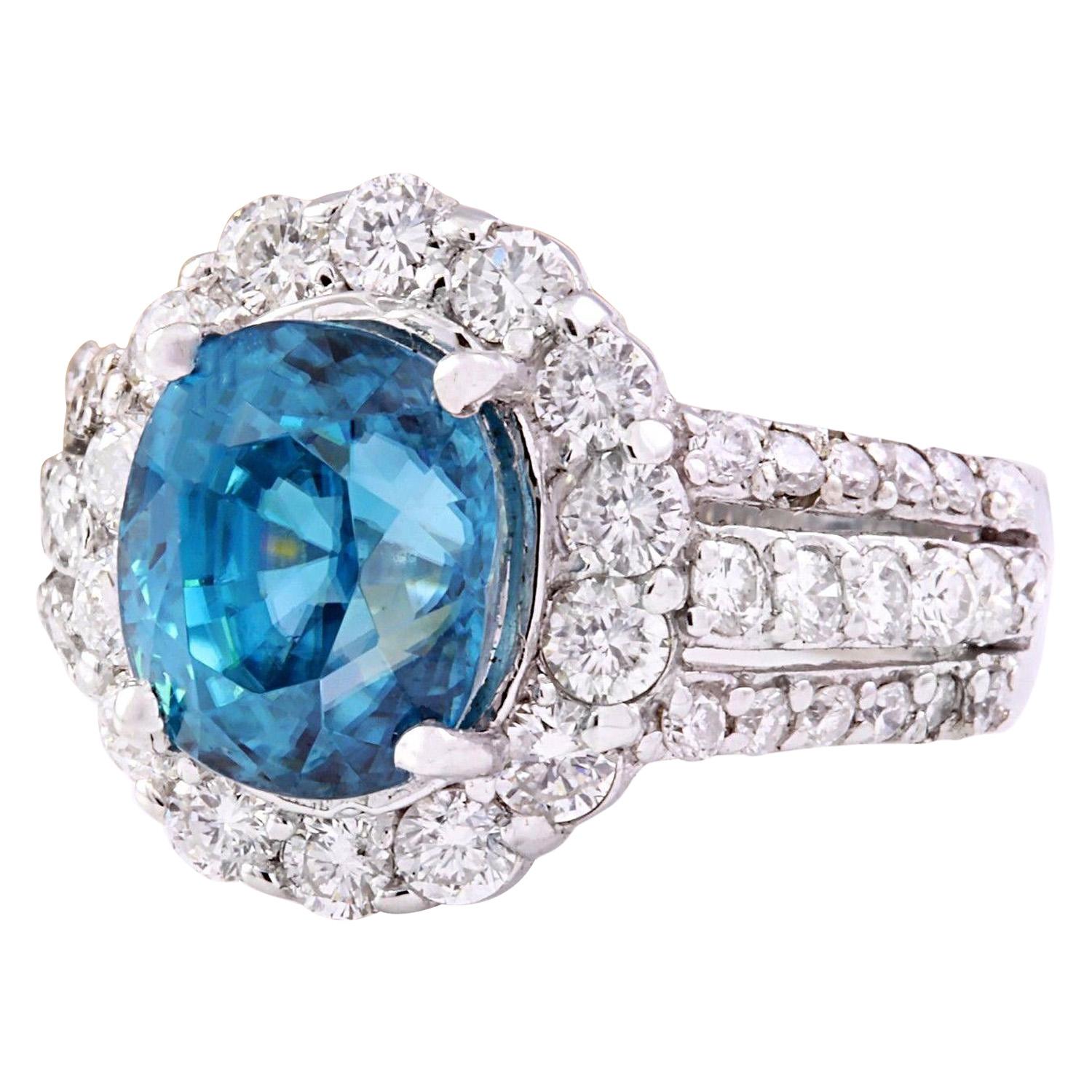 7.70 Carat  Zircon 14K Solid White Gold Diamond Ring
Item Type: Ring
Item Style: Engagement
Material: 14K White Gold
Mainstone: Zircon
Stone Color: Blue
Stone Weight: 6.10 Carat
Stone Shape: Oval
Stone Quantity: 1
Stone Dimensions: 10.00x8.00