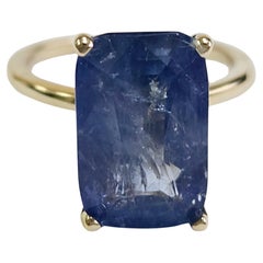 7,70 Quilates Anillo Zafiro Natural Corte Esmeralda Oro Amarillo 14 Kilates