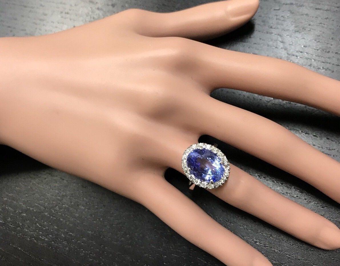 7,70 Karat natürlicher prächtiger Tansanit und Diamant 14 Karat massiver Weißgold Ring im Angebot 2