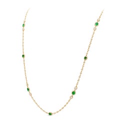 3.56 Carats Total Oval Cut Colombian Emerald & Diamond By the Yard Necklace