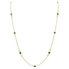 7.70 Carats Total Oval Cut Colombian Emerald & Diamond By the Yard Necklace