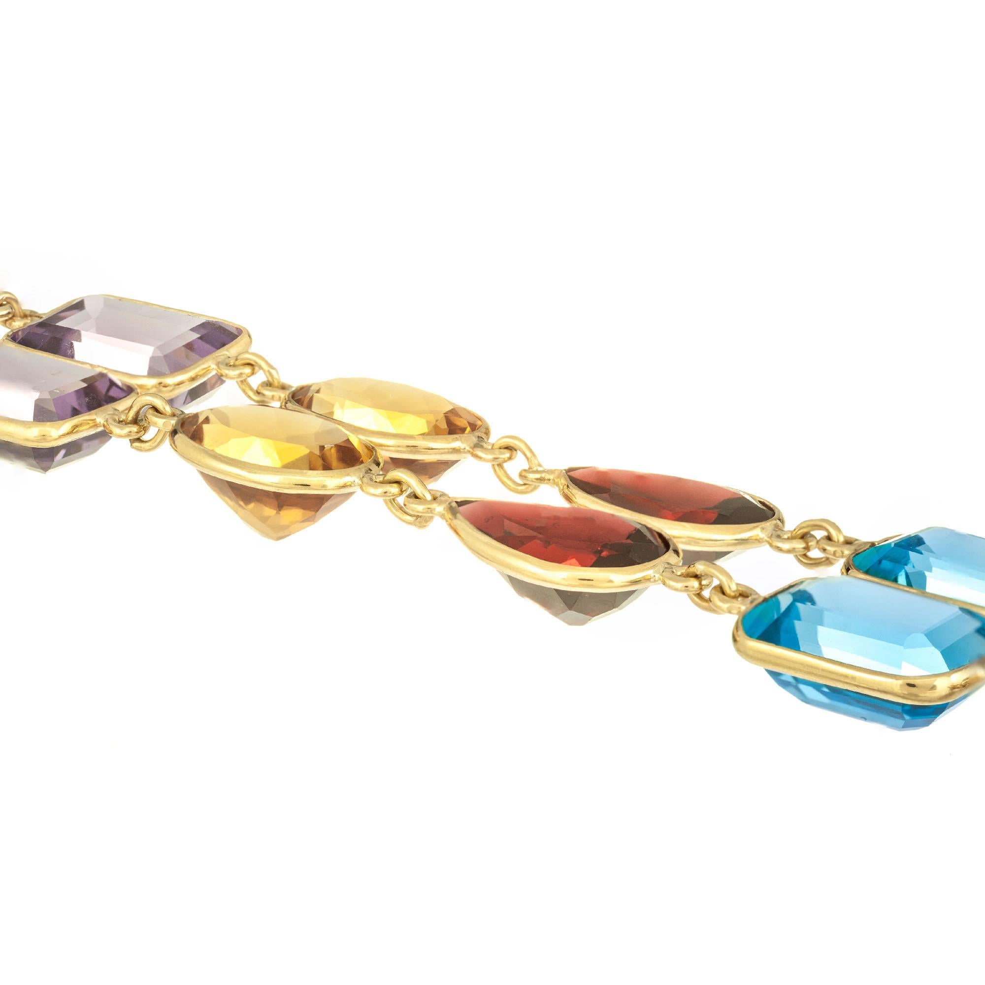 77,00 Carati Ametista Topazio Granato Quarzo Citrino Bracciale in Oro a Due File In condizioni ottime in vendita a Stamford, CT