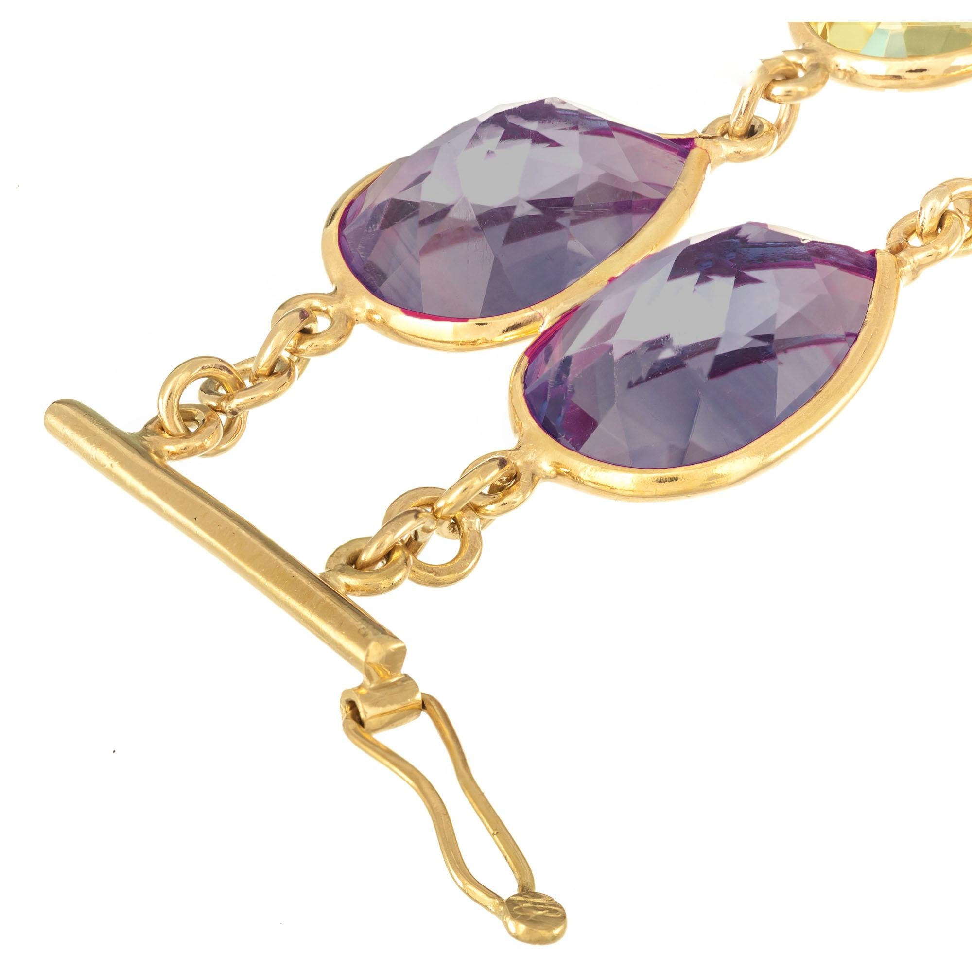 77.00 Carat Amethyst Topaz Garnet Quartz Citrine Two-Row Gold Bracelet For Sale 1