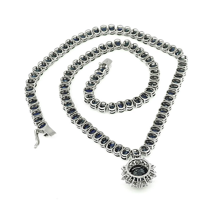 77.00ct Sapphire 0.65ct Diamond Pendant Necklace In Good Condition For Sale In New York, NY