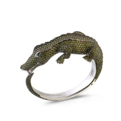 77.04gr Green and Black Diamond Pavè Crocodile Bangle Bracelet
