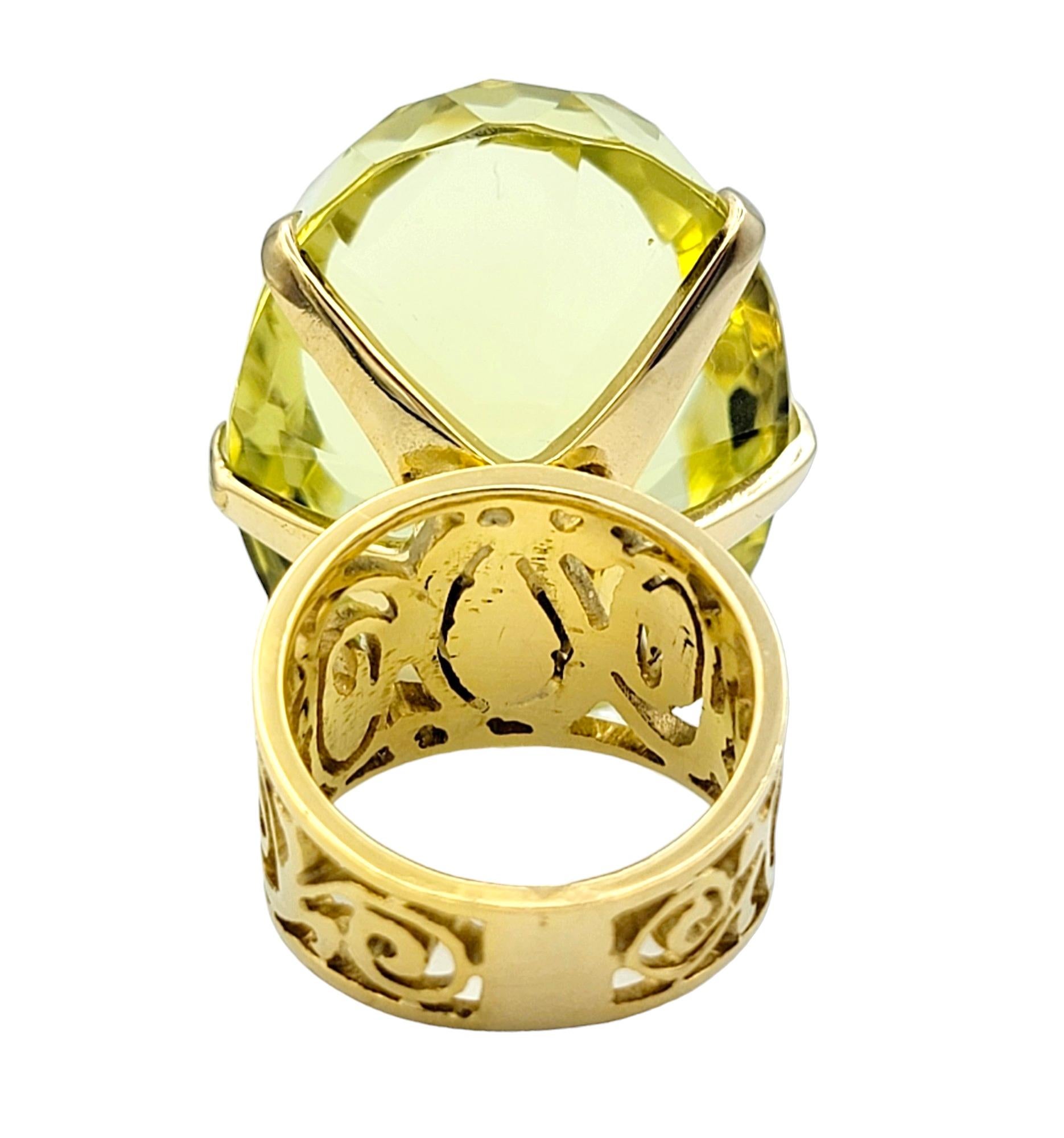 77.08 Carat Oval Citrine High Profile Cocktail Ring Set in 14 Karat Yellow Gold For Sale 1