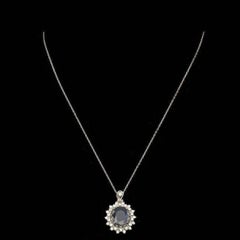 7.70ct Natural Sapphire and Diamond 14K Solid White Gold Pendant