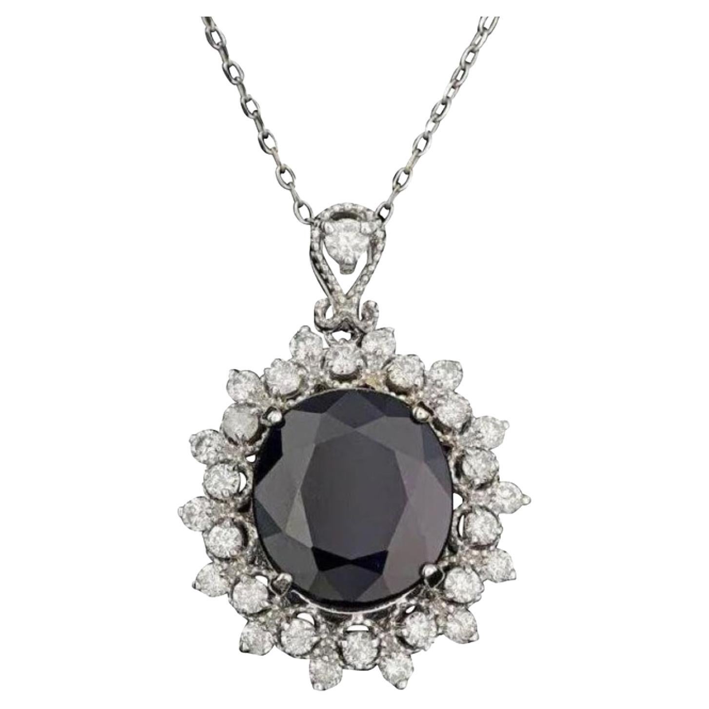 7.70ct Natural Sapphire and Diamond 14K Solid White Gold Pendant For Sale