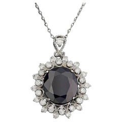 7.70ct Natural Sapphire and Diamond 14K Solid White Gold Pendant