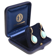 Boucles d'oreilles pendantes en or jaune avec turquoise en forme de poire (environ 7,7 carats)