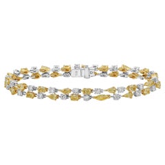 7.70 Carat Double Row Yellow and White Diamond Bracelet