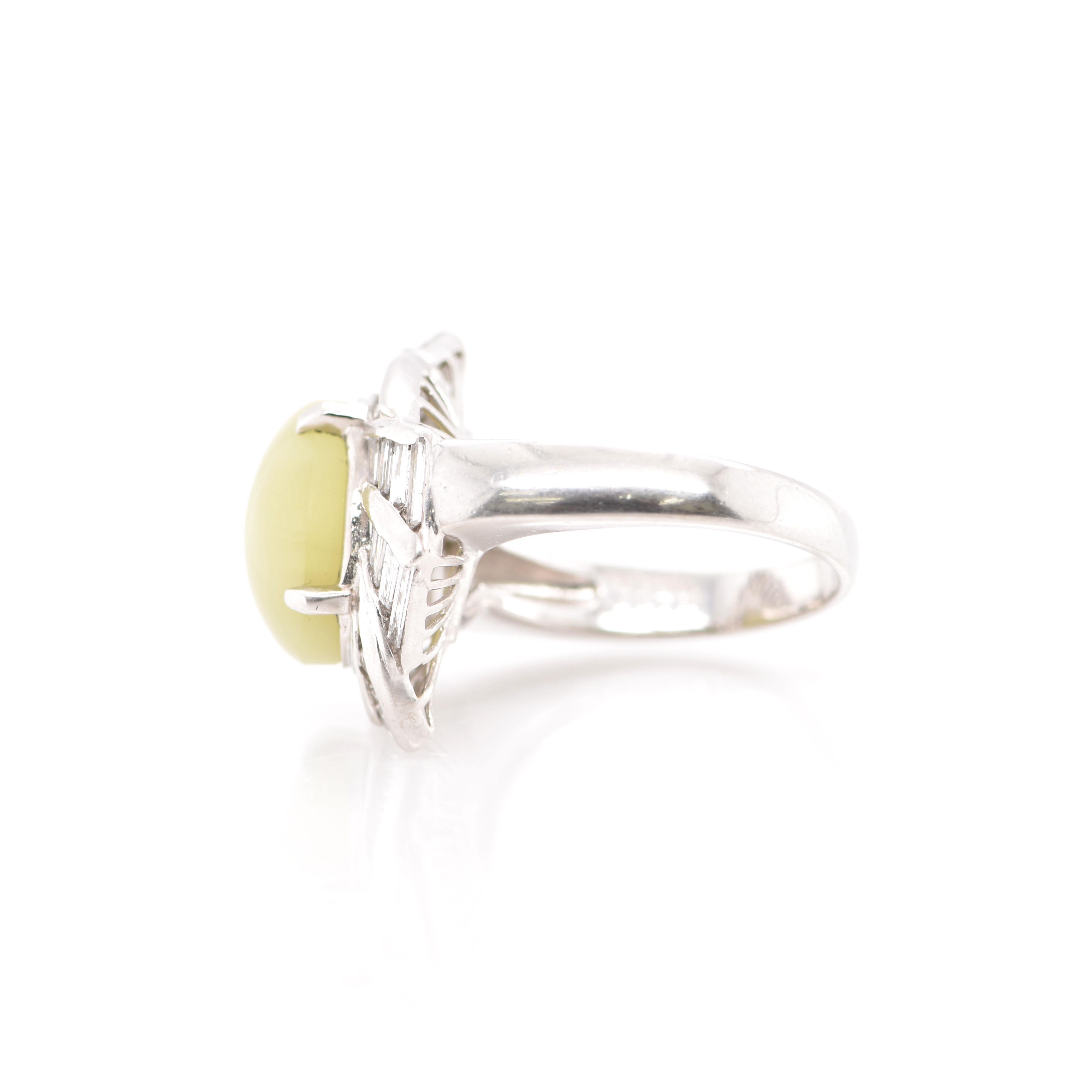 7.71 Carat Cat's Eye Chrysoberyl and Diamond Cocktail Ring Set in Platinum In Excellent Condition In Tokyo, JP