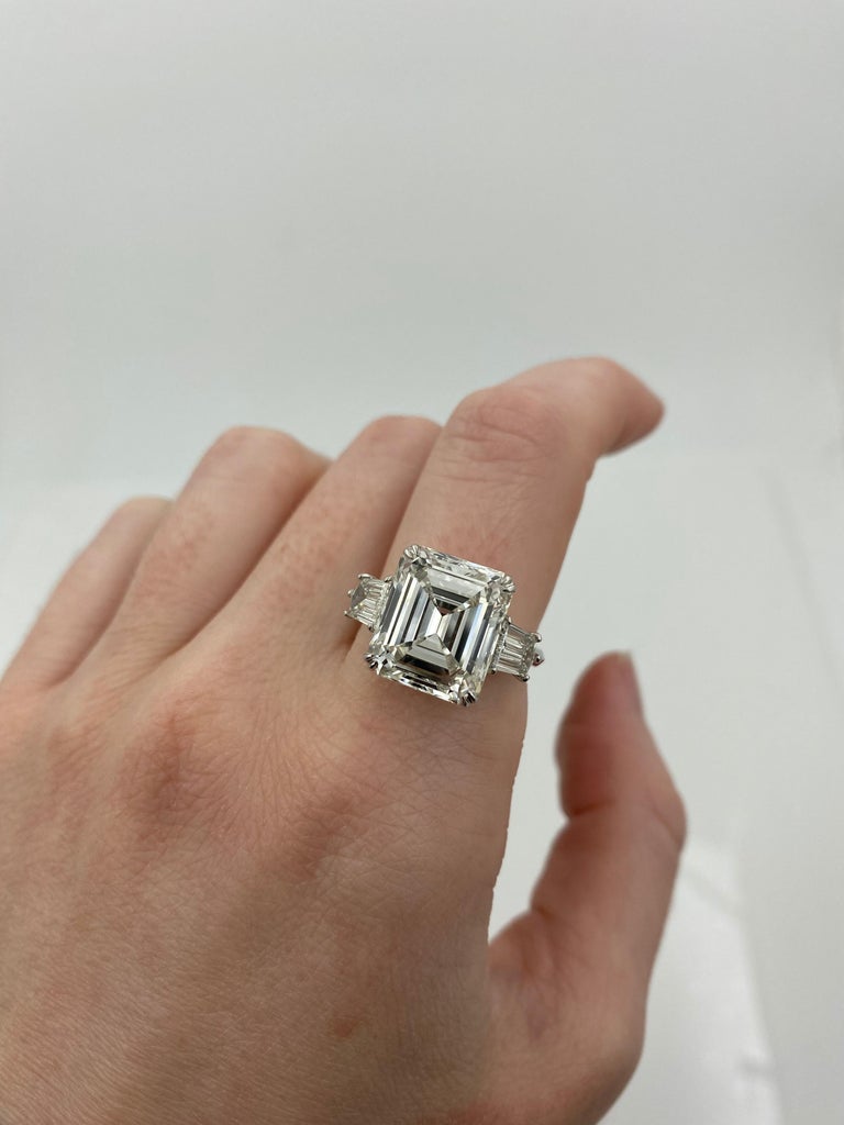 7.71 Carat GIA Emerald Cut Diamond Platinum Ring For Sale at 1stdibs