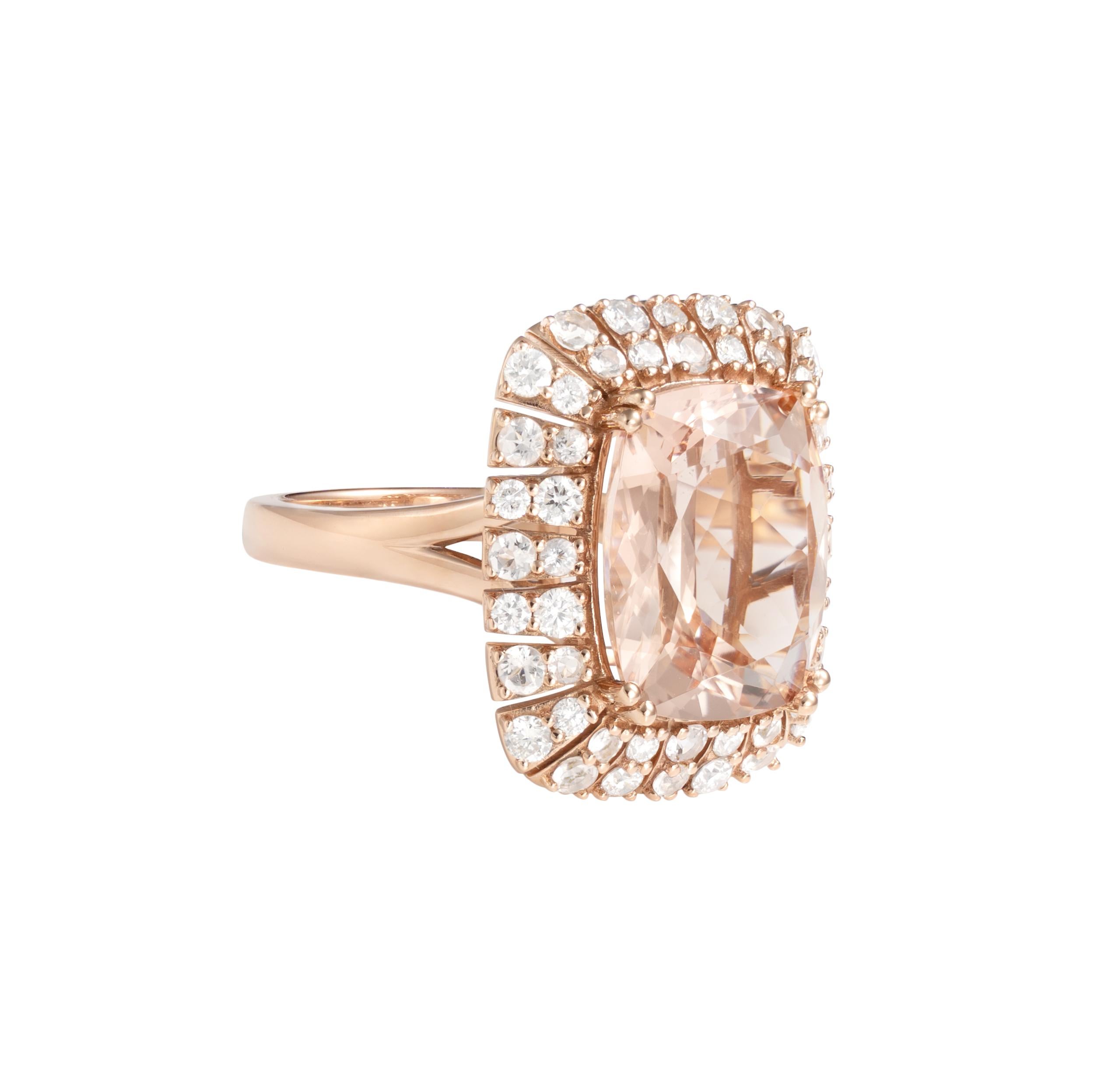 This collection features an array of magnificent morganites! Accented with more morganites and diamonds these rings are made in rose gold and present a classic yet elegant look. 

Classic morganite ring in 18K rose gold with diamonds and morganites.