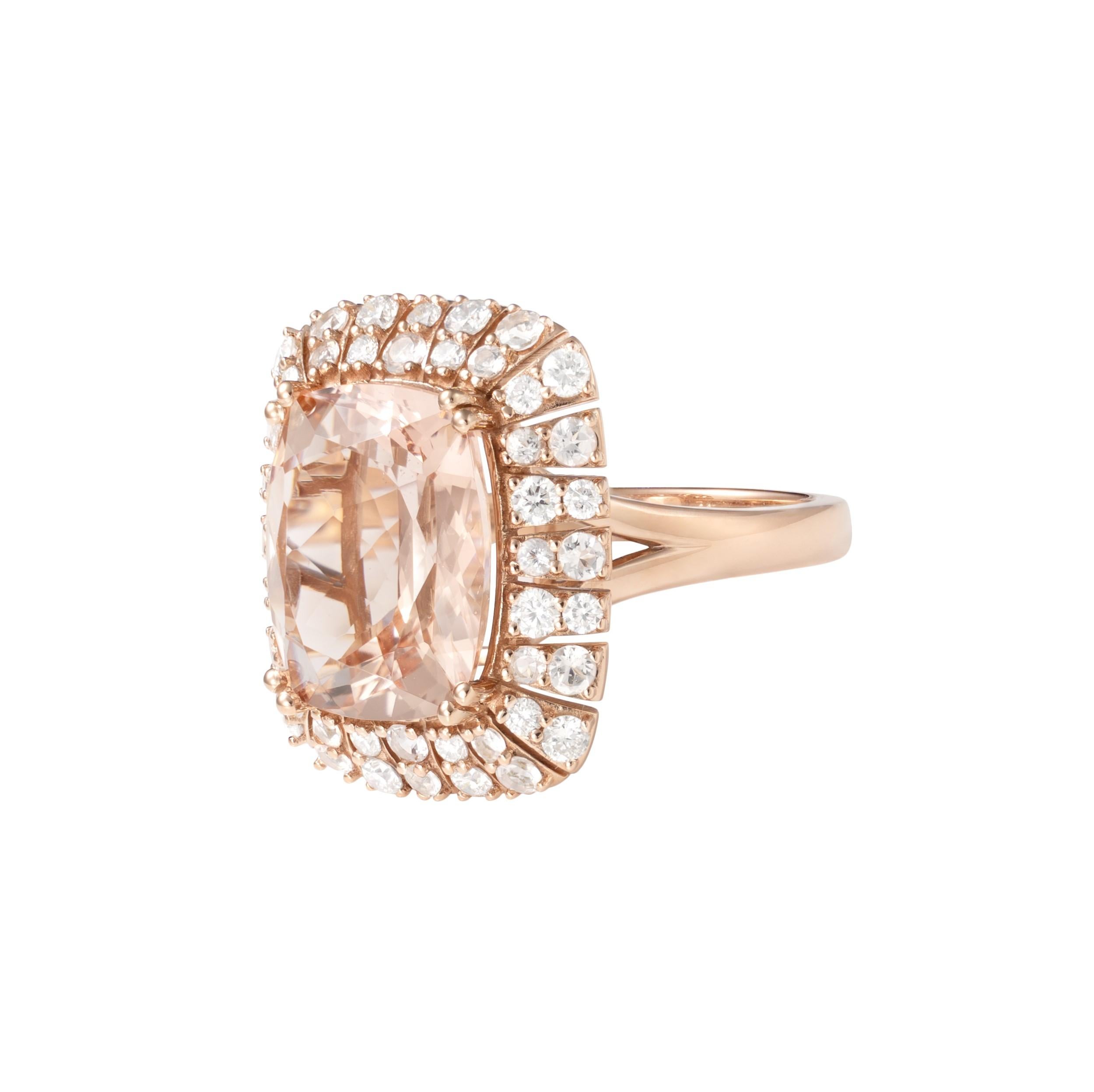 Contemporary Sunita Nahata Morganite 7.71ct. Fancy Ring in 18Karat Rose Gold with Diamond. For Sale