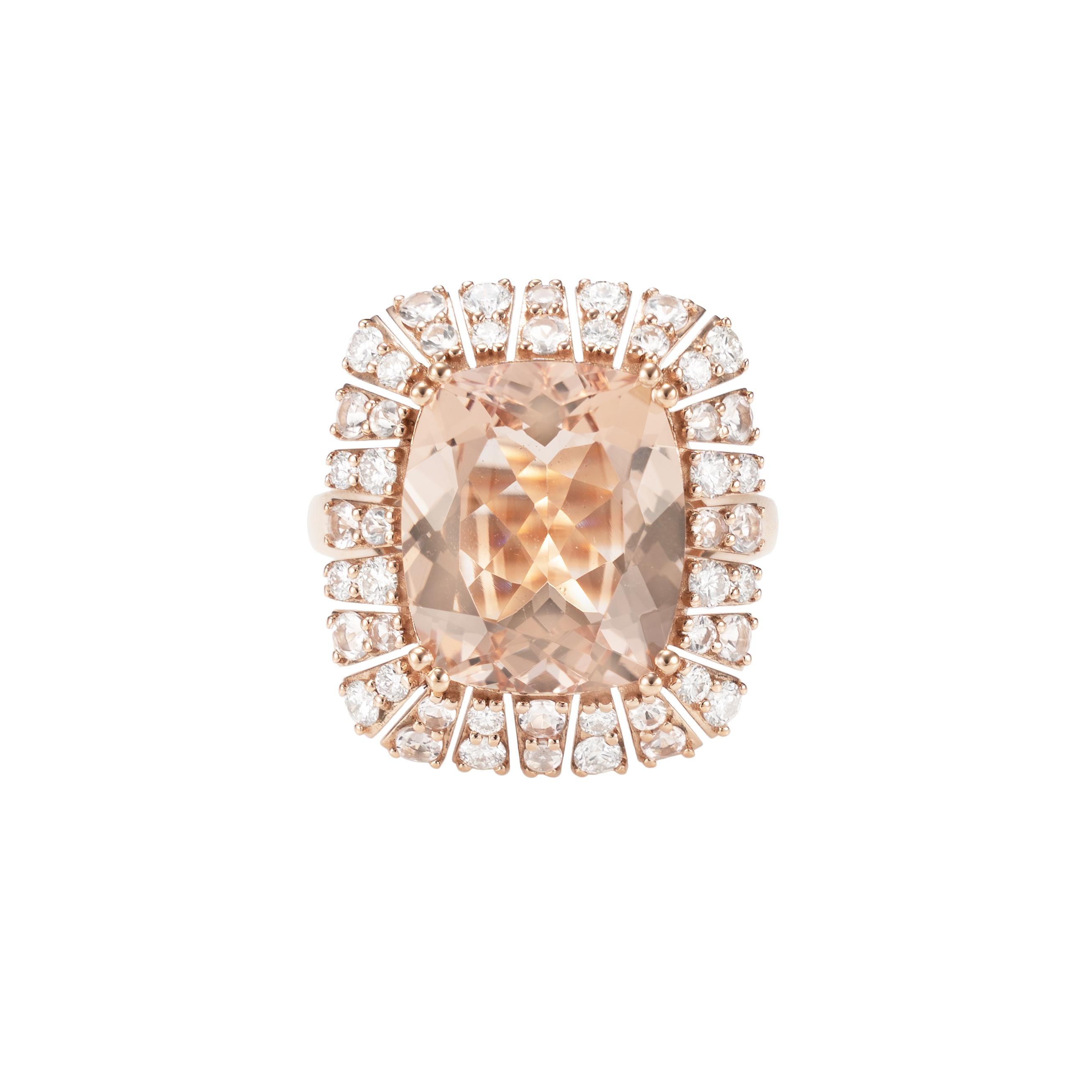 Cushion Cut 7.71 Carat Morganite and Diamond Ring in 18 Karat Rose Gold For Sale