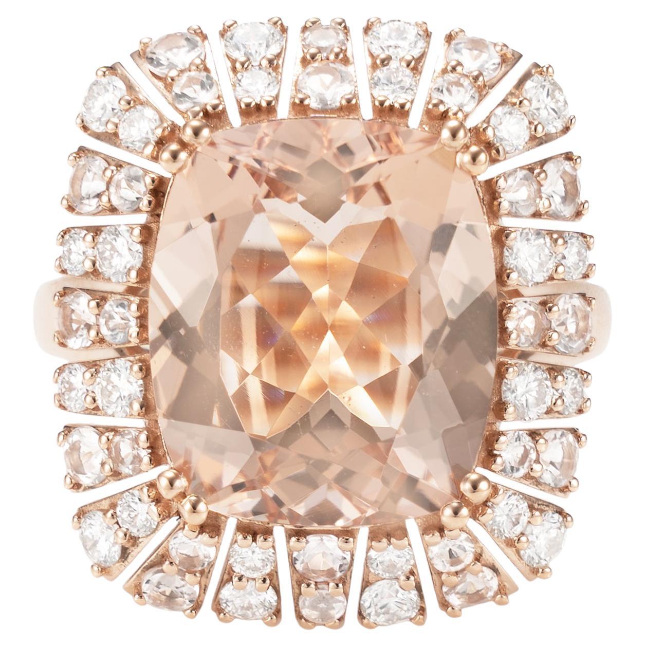 7.71 Carat Morganite and Diamond Ring in 18 Karat Rose Gold For Sale